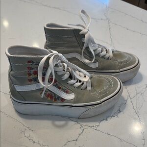 Vans Gray and White High-Top Sneakers with Platform Sole